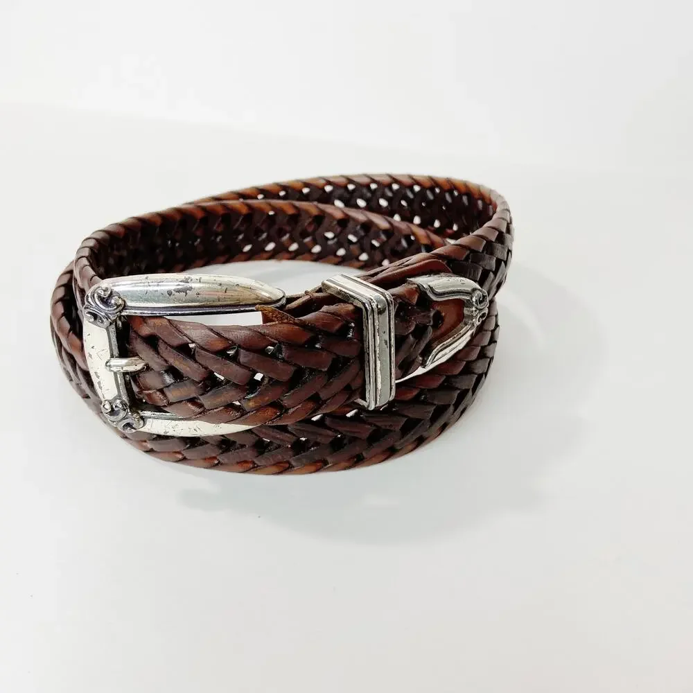 Fossil Brown Braided Belt with Silvertone Buckle Size Medium